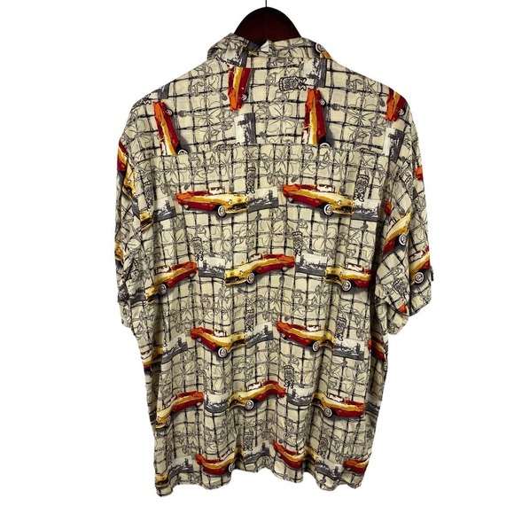 Morro Bay Hawaiian Shirt Medium Button Down Mens Hot Rod Cars Tropical Rayon - Picture 3 of 8